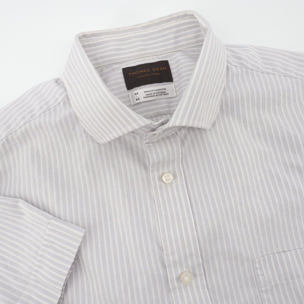 Thomas Dean Collection Mens Short Sleeve Button Down Shirt Striped‎ Size Medium